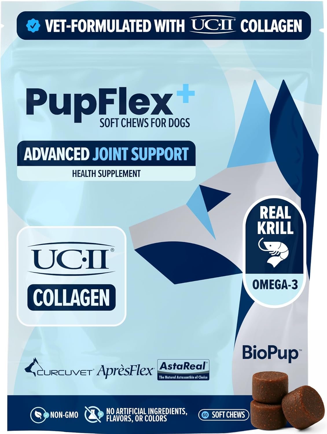 PupFlex+ Hip and Joint Supplement Dogs, Vet Created Soft Chews w/UC-II® Collagen, CurcuVET® & Omega 3 – UC-II Collagen More Effective Than Glucosamine Chondroitin, Dog Joint Supplement (60 ct)